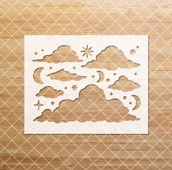 Reusable Cloud Stencil, Cloud Stars Stencil, Stars and Moon Stencil, Sky Stencil, Realistic Cloud Stencil, Moon Star Stencil, Assorted Sizes