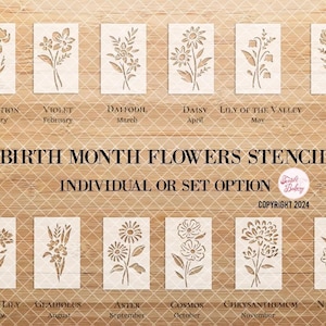 Birth Month Stencil, Birth Month Floral Stencil, Gift for Painting, Floral Stencil, DIY Stencil, Craft Stencil, Stencil Bundle, Stencil Pack