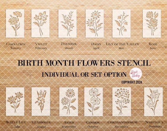 Birth Month Stencil, Birth Month Floral Stencil, Gift for Painting, Floral Stencil, DIY Stencil, Craft Stencil, Stencil Bundle, Stencil Pack