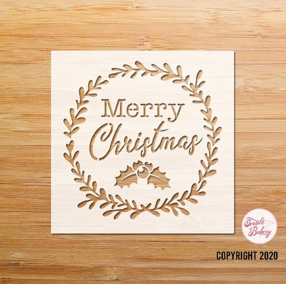 Merry Christmas Stencil, Wreath Christmas Stencil, Cute Holiday Stencil, Mistletoe Stencil, Holiday Stencil, Reusable Stencil, DIY Stencil