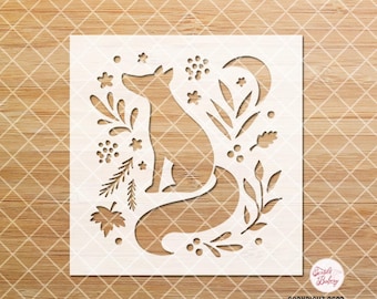 Fox Stencil, Fox Floral Stencil, Card-making Stencil, Animal Stencil, Reusable stencil, Craft stencil, DIY Stencil, Journal Stencil