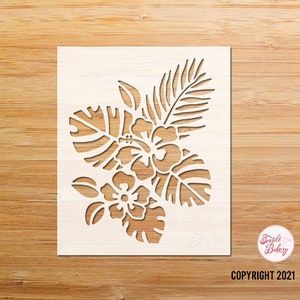 Hibiscus Stencil, Hibiscus Flower Stencil, Tropical Flower Stencil, Tropical Leaves Stencil, Reusable Stencil, Flower Stencil, DIY Stencil