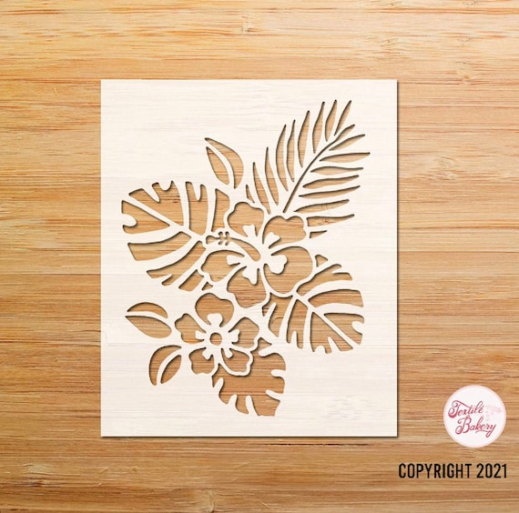 Hibiscus Stencil, Hibiscus Flower Stencil, Tropical Flower Stencil, Tropical Leaves Stencil, Reusable Stencil, Flower Stencil, DIY Stencil