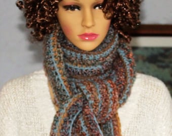 Women's Crocheted Striped Scarf Handmade OOAK Winter Fashion Long Fringed Style SANDSTONE