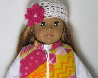 18" Doll Clothes fit American Girl Fleece Vest and Crocheted Hat Set PINK PIZZAZZ