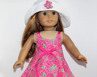 18" Doll Clothes fit American Girl Summer Sundress & Hat...Pink Rose