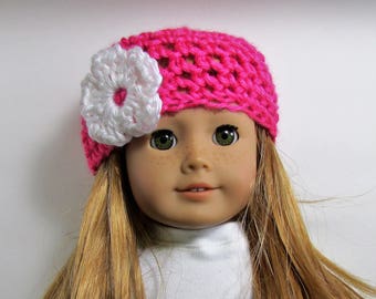 18" Doll Clothes fit American Girl Crocheted Summer Hat with Flower VERY PINK