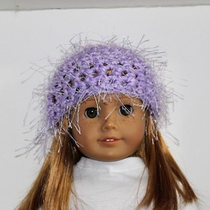 18&quot; Doll Clothes fit American Girl Crocheted Wild & Crazy Fun Fur Hat LAVENDER SHIMMER