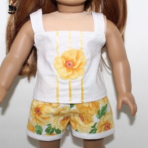 18&quot; Doll Clothes fit American Girl Summer Shorts / Camisole Set YELLOW ROSE