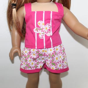 18&quot; Doll Clothes fit American Girl Summer Shorts / Camisole Set DAISIES on PINK