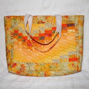 Large Heavy Duty Bargello Quilted Cotton Fabric  Canvas Lined Eco-Friendly Washable Shopping Market Tote Bag BLOOMING SUNSHINE