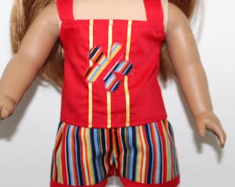 18" Doll Clothes fit American Girl Summer Shorts / Camisole Set RED STRIPES