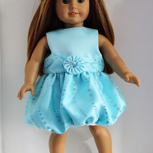 18&quot; Doll Clothes fit American Girl Festive Holiday Balloon Skirt Party Dress AQUA BLUE Sparkle