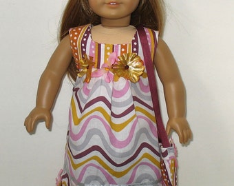 18" Doll Clothes fit American Girl Flower Child Boho Maxi Dress + Purse + Headband PINK and GOLD