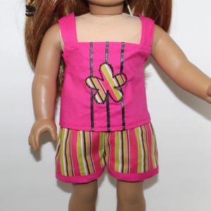 18&quot; Doll Clothes fit American Girl Summer Shorts / Camisole Set HOT PINK STRIPE