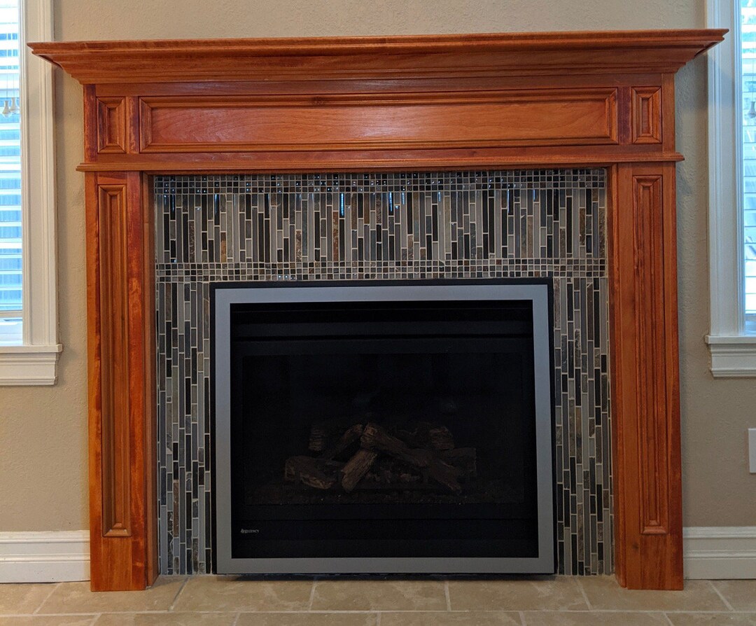 1003 Fireplace Mantel Surround Unfinished Shown After Customer Staining. Custom Sizes Available