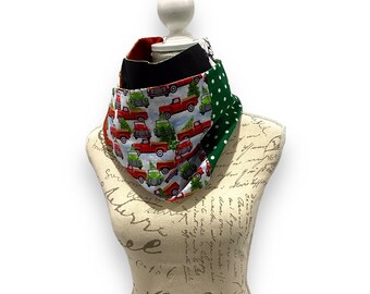 Infinity scarf, Christmas red truck, green, red, black