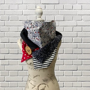 Scarf, dogs, red, black, white, big buttons