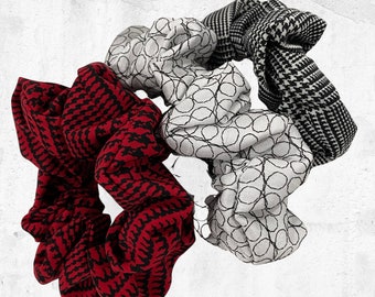 Chouchou, scrunchie, professional style, girl boss, houndstooth, white, black, red