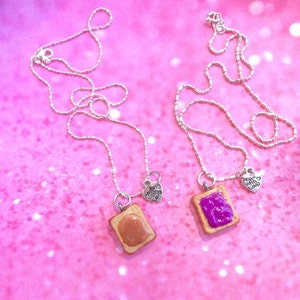 Bff peanut butter and jelly necklace/ best friends necklace/ best friend peanut butter and jelly, food jewelry miniature fake food jewelry,