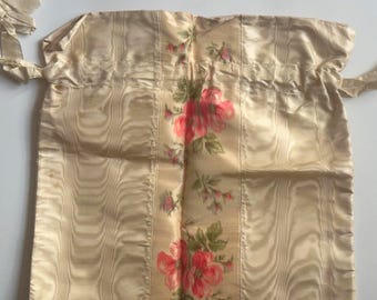 Gorgeous Antique Pink Floral Watered Silk Lingerie Bag