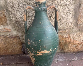 Ancient 24" Amphora Olive Oil Green Terracotta Antique Mediterranean Vessel