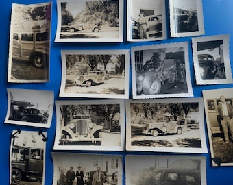 Lotto di 21 fotografie di automobili d'epoca, militari e in bianco e nero