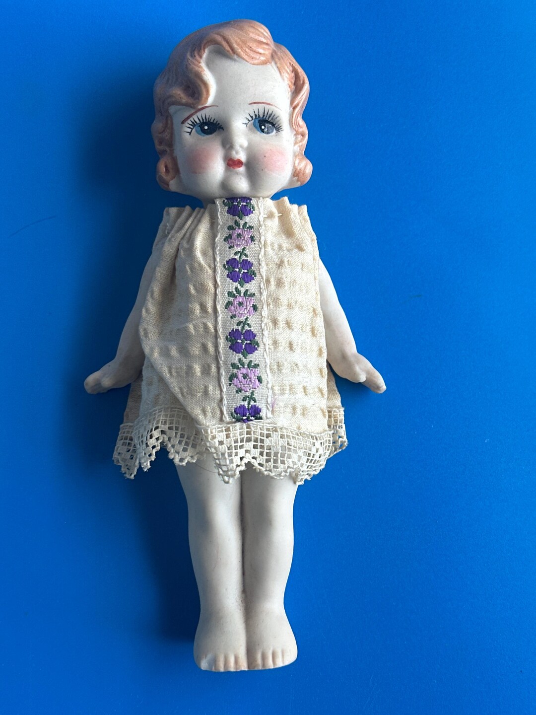 ビスクドール　グーグリー　オールビスク オールド・グーグリー・オール・ビスク 7インチ人形 レースドレス 1920