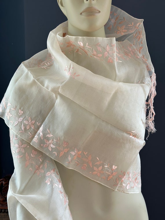 Elegant Antique Shawl Wrap Scarf Sheer with Pink F