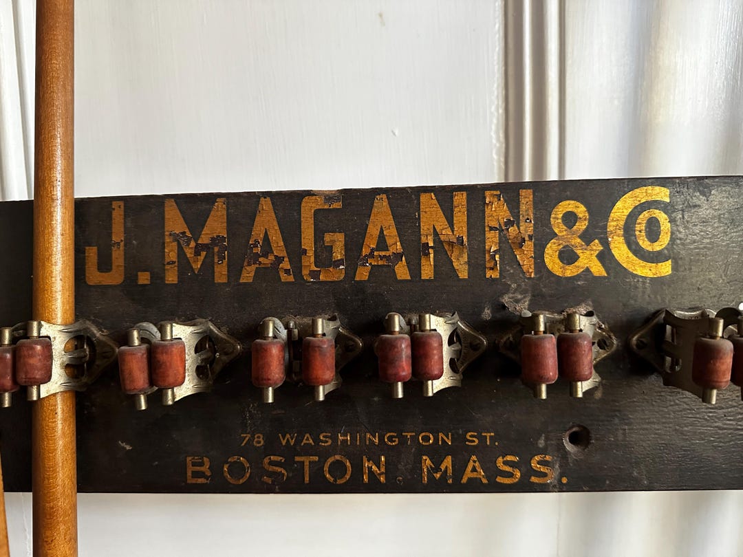 J Magann & Co Boston Antique Pool Billiard Cue Rack With 14 Original ...