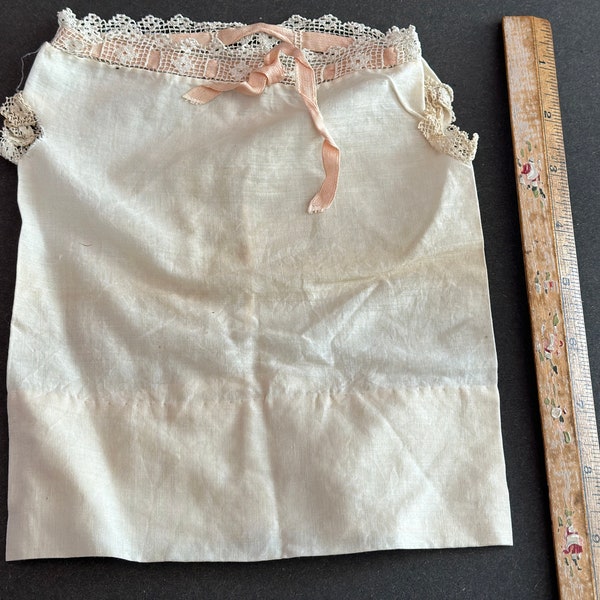 Antique French Jumeau Doll Chemise with Lace & Pink Ribbon