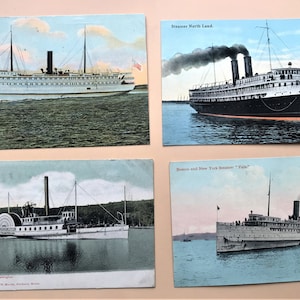 4 Cartões Postais Steamer Paddle Boat Mt Washington North Land Yale Governador Dingley