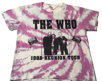 1989 THE WHO REUNION 25th Anniversary Tour Tie Dye Single Stitch Hanes Vintage T shirt // Size Medium