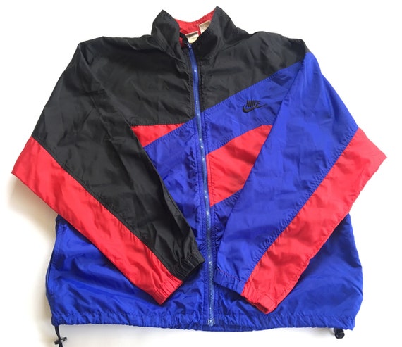 1990s NIKE Colorblock Nylon Vintage Zip Up Jacket // … - Gem