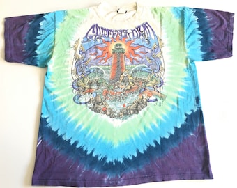 2000 GRATEFUL DEAD  LightHouse Tie Dye Liquid Blue Double Sided Vintage T Shirt // Size XLarge