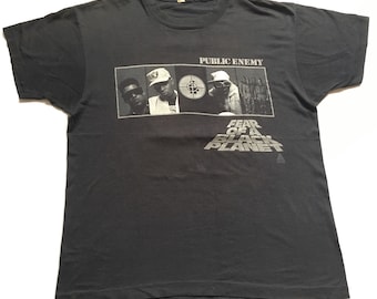 1990 PUBLIC ENEMY FEAR Of A Black Planet Distressed Vintage T Shirt // Size Large