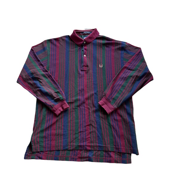 1990s TOMMY HILFIGER Embroidered Crest Stripe Polo Vi… - Gem