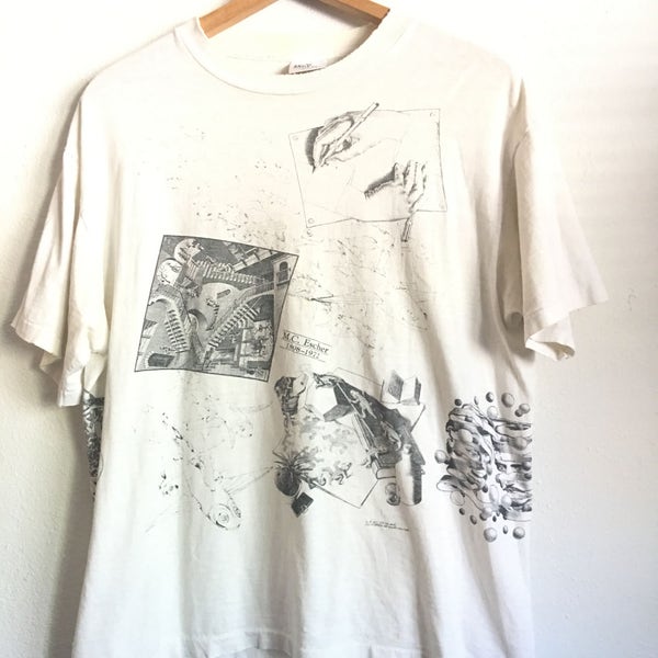 1990s MC ESCHER Oversized Distressed All-Over Vintage T Shirt // Size Xlarge