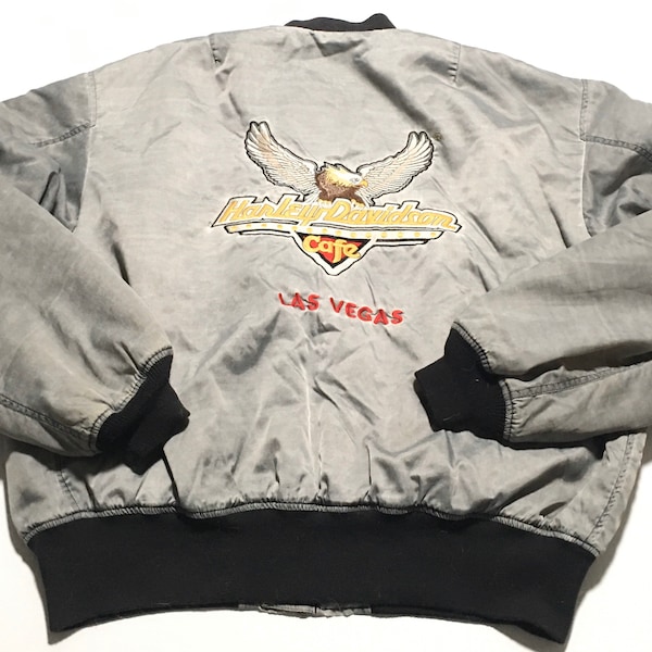 1990s HARLEY DAVIDSON CAFE Las Vegas Embroidered Vintage Bomber Jacket // Size XLarge