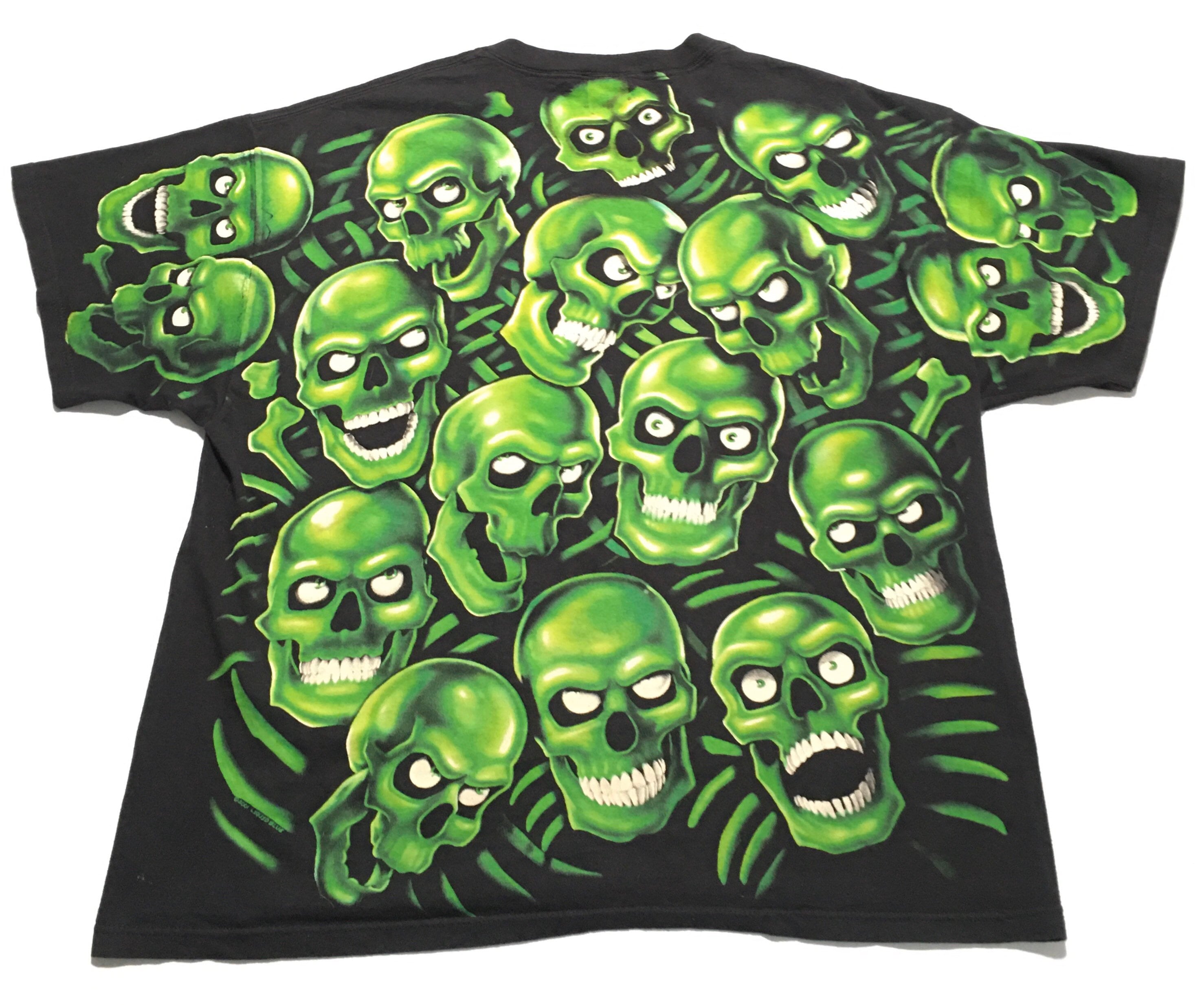 Pensioneret tjene Er velkendte 2001 LIQUID BLUE All Over Print Green Skull Vintage T Shirt // - Etsy