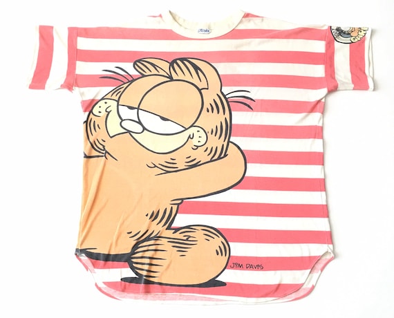 1980s GARFIELD 100% Pure Striped Vintage T Shirt /