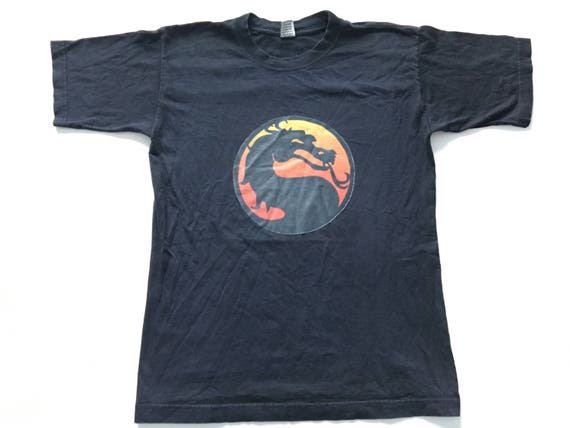 1990s MORTAL KOMBAT DRAGON Iron On Distressed T S… - image 1