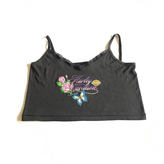 1980s HARLEY DAVIDSON Lace Crop Top Vintage Tank T