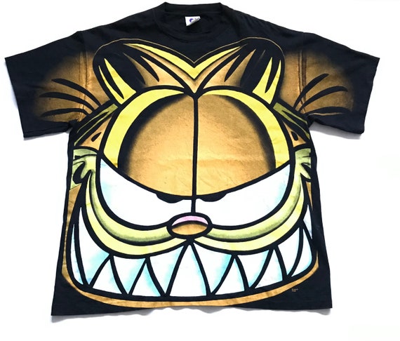 1990s GARFIELD All Over Print Single Stitch Vintage T Shirt ...