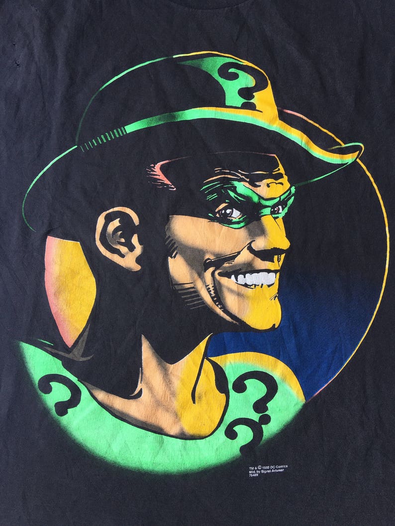 1995 The Riddler Batman Jim Carrey Distressed Vintage T Shirt Cut Off Size Xlarge