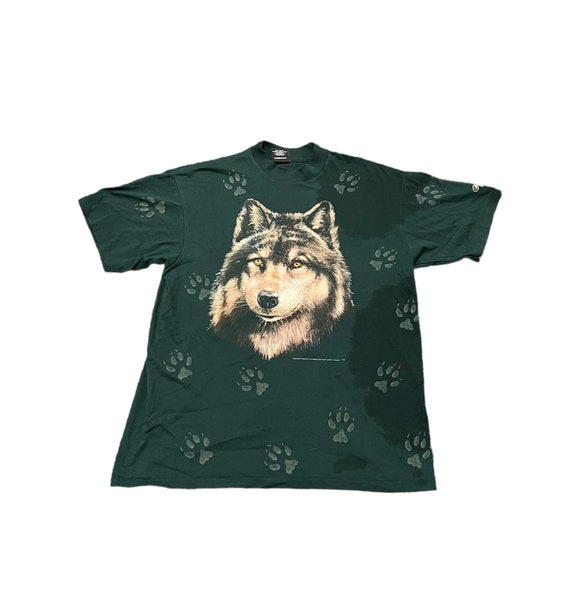 1990s 3D EMBLEM Wolf Paw Prints Vintage T Shirt //