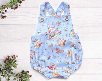 Handmade Clothing Baby Aussie Christmas Romper Summertime Santa print | Summer baby romper | Gender nuetral