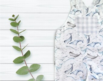 Baby overalls, whale print romper