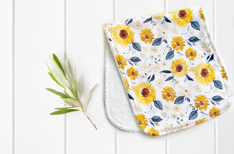 Sunflower Print Baby Burp Cloths Bamboo Burpcloth for Baby Shower Gift image 2