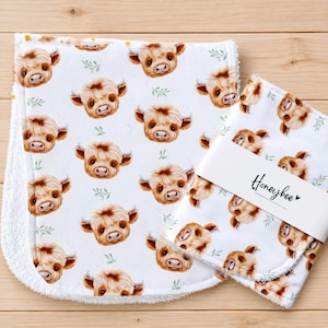 Highland Cow Burp Cloths | 100% Cotton Baby Shower Gift